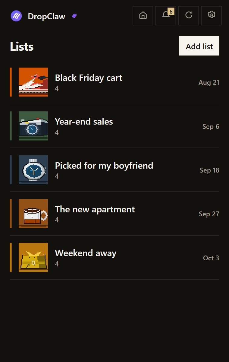 DropClaw lists: Black Friday cart, Year-end sales and more