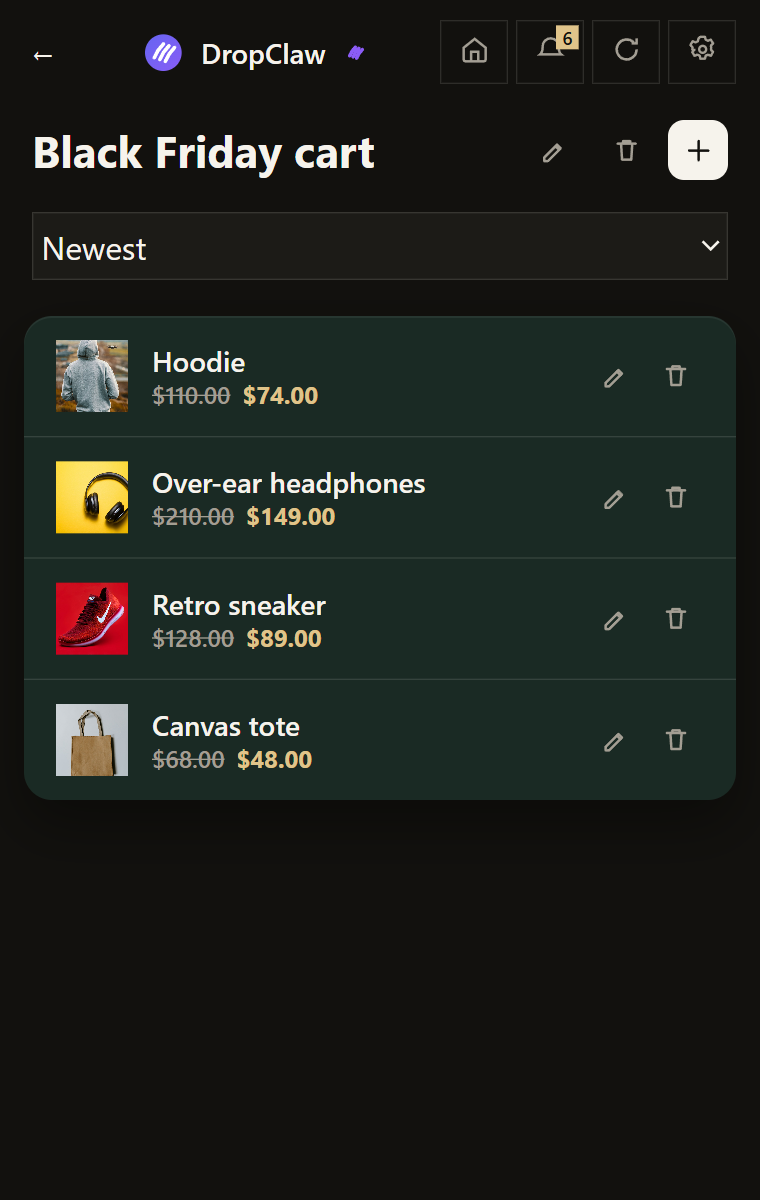 Products inside a list